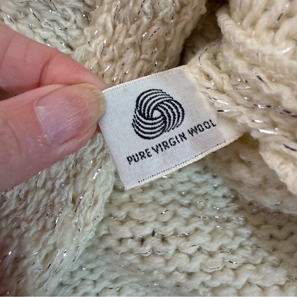 Vintage 1940 50 Retro Deco Cream wool Silver Metallic Cardigan sweater Jacket - Picture 9 of 17